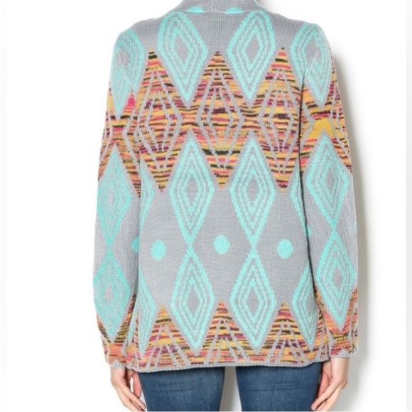 Petrol | Aztec Print Open Front Cardigan | Aqua,‎ Grey, Orange | Small/Medium - Picture 2 of 9